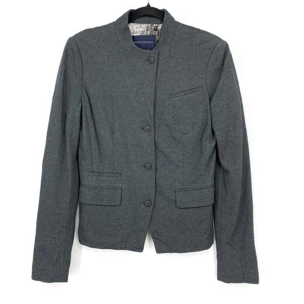 Banana Republic Moto Style Knit Blazer Jacket Womens Size 10 Stretch Dark Gray